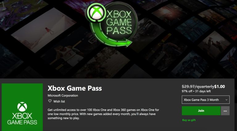 getting xbox game pass with subscription for $1